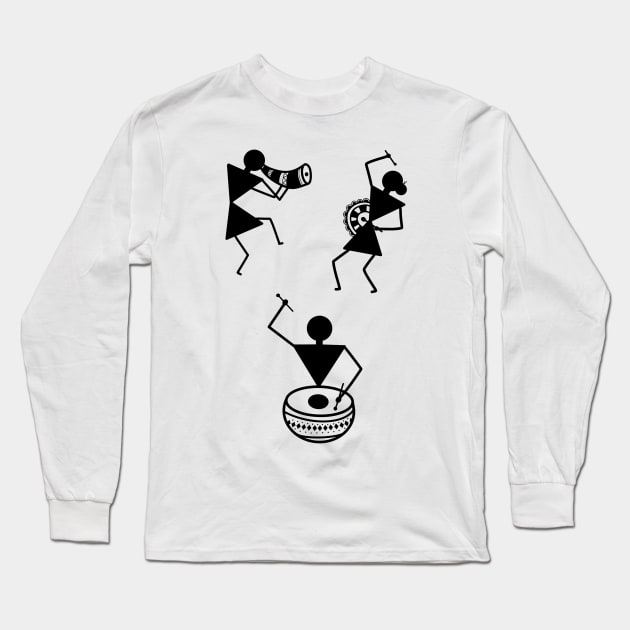 Warli Art musicians Long Sleeve T-Shirt by HariniArts